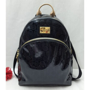Michael Kors Black Patent Leather Zip Around Front Pocket Top Handle Backpack